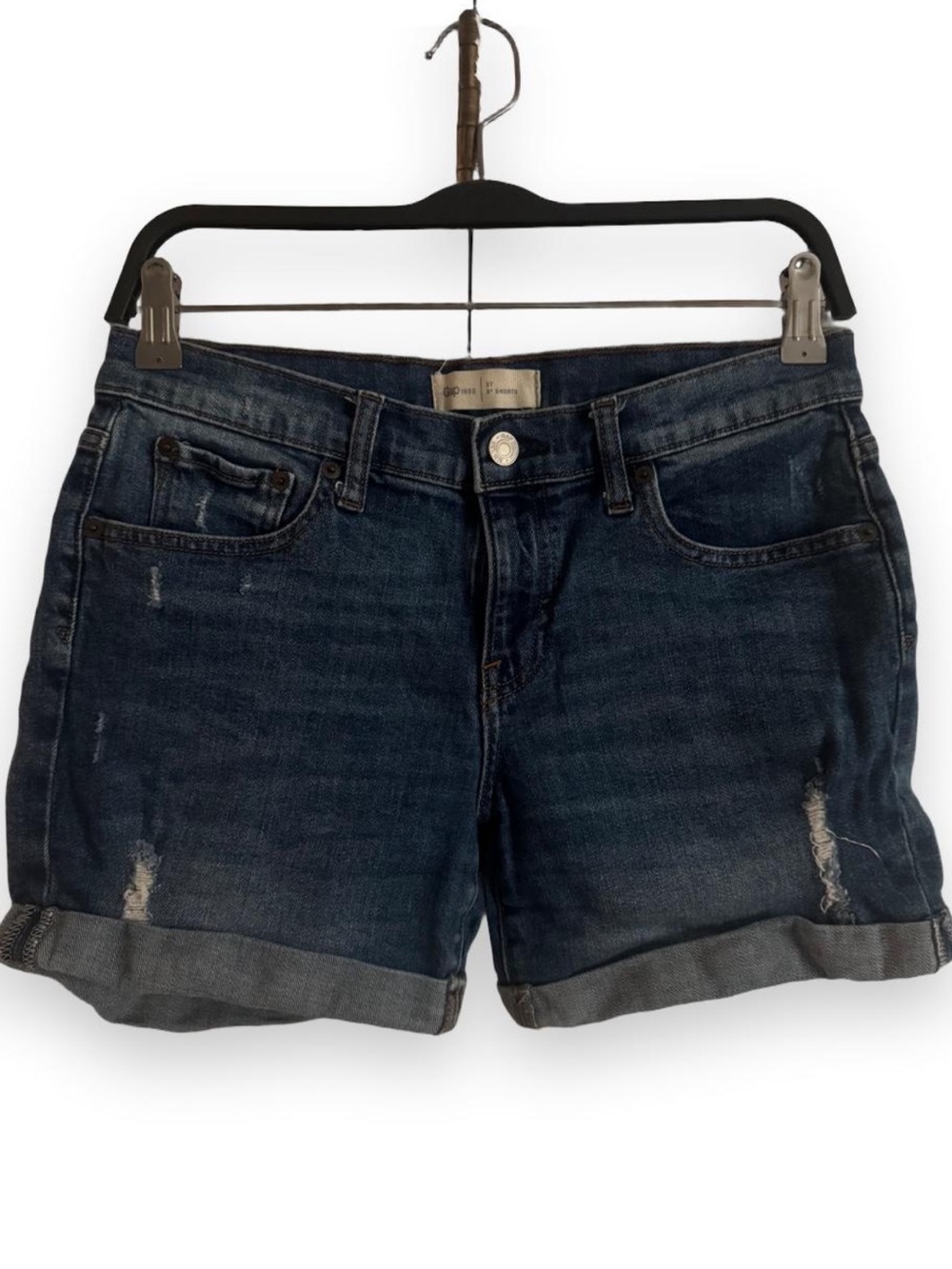 GAP Dark Blue Rolled Cuff Distressed Denim Shorts